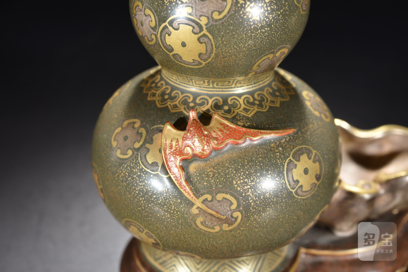 清 茶叶末描金福禄瓶 - 图5